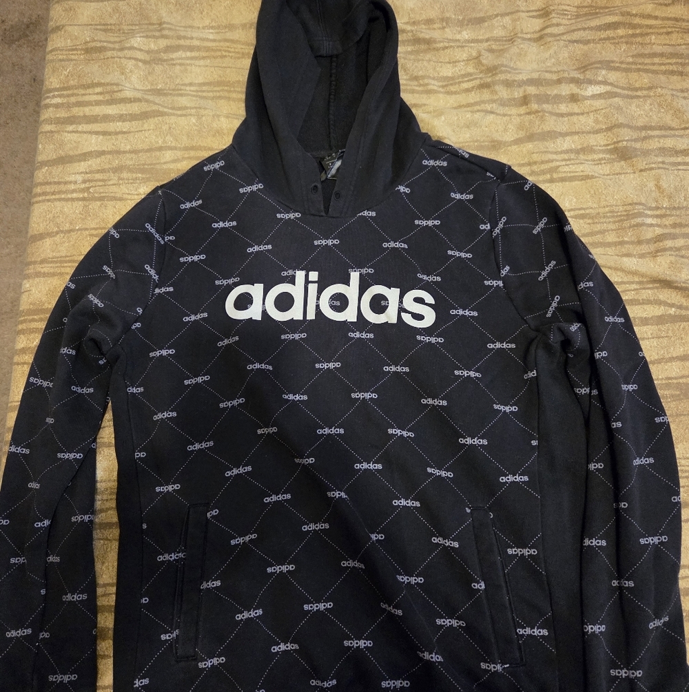 adidas Black Pullover Hoodie with Repeat Logo